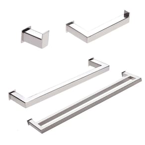 Kit de Acessórios Para Banheiro com 4 Peças em Aço Inox Polido Linha Larissa com toalheiro duplo Stainless