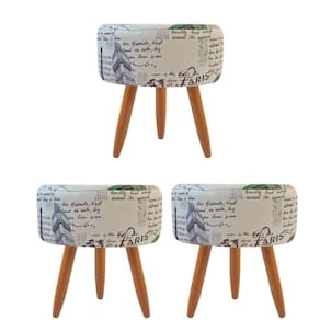 Combo 3 Puffs Decorativos Redondo Pé Palito-Suede Paris Azul Verde