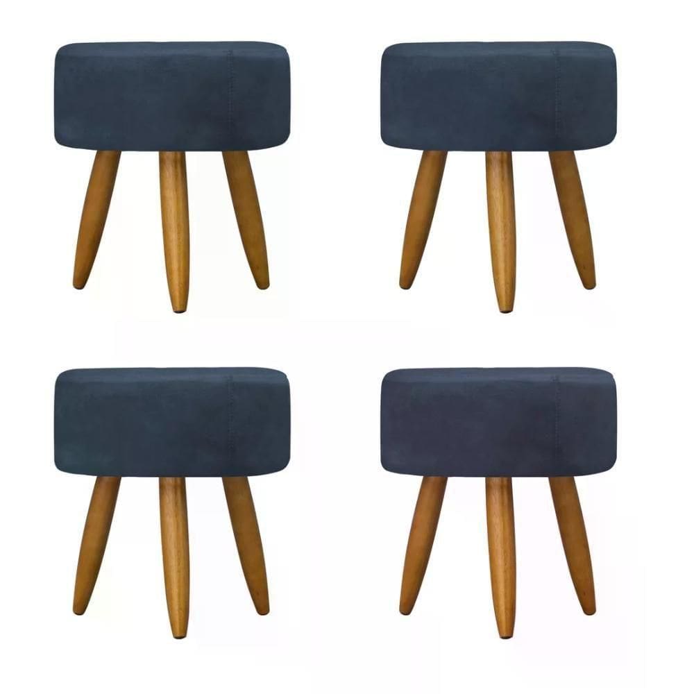 Kit 04 Puff Decorativo Redondo - Azul Marinho Azul Marinho