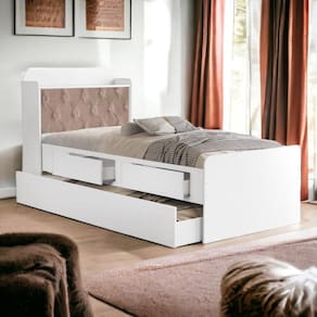 Cama Tamires Branco com Auxiliar Capitonê e 02 Colchões