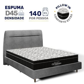 Cama + Cabeceira Genebra Bouclé com Colchão de Espuma D45 Ortobom Airtech Ortopillow 150 Casal 138cm