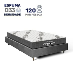 Cama Genebra Bouclé com Colchão de Espuma D33 Ortobom Airtech 100 Solteiro 88cm