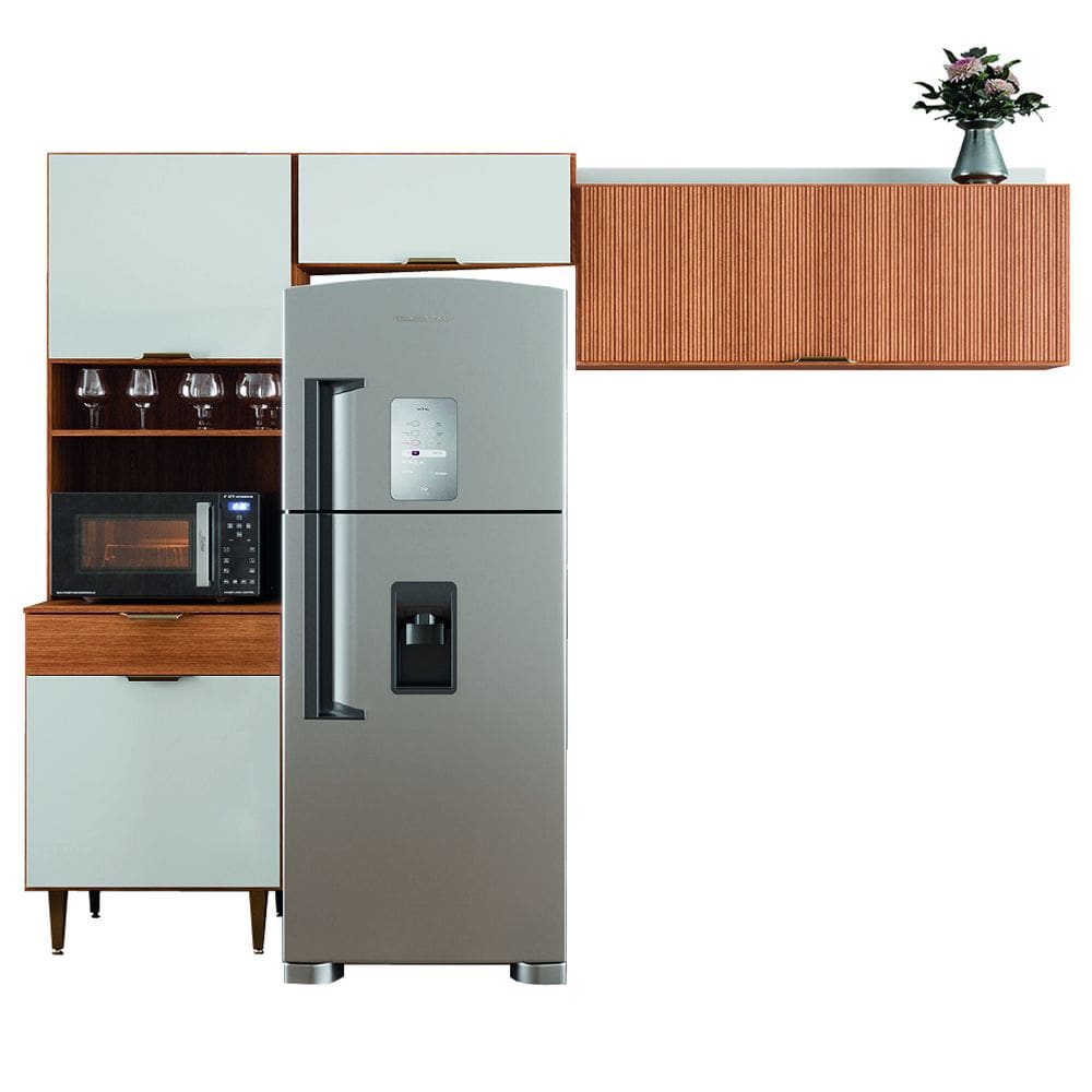 Armário de Cozinha Completa 4 Portas Ripado 3D 1 Gaveta Nicho Para Micro Ondas Vitória Batrol