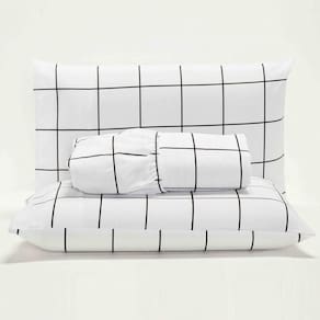 Jogo Cama Lençol Square King Quadriculado 3 Peças Branco