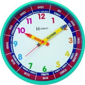 Relógio Parede 25cm Herweg Educativo Infantil 6690 Azul
