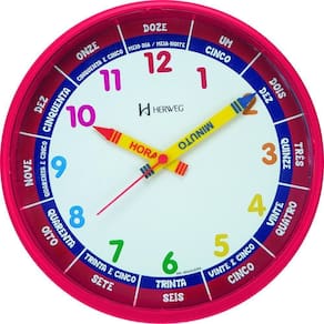 Relógio Parede 25cm Herweg Educativo Infantil 6690 Vermelho
