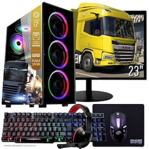 Computador Gamer Completo TOB Intel Core i7 SSD 480GB 16GB Teclado Mouse Mouse Pad e Headset Gamer Monitor 23" Windows 10 Pro Trial