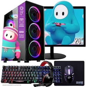Computador Gamer Completo TOB Intel Core i7 SSD 240GB 16GB Teclado Mouse Mouse Pad e Headset Gamer Monitor 20" Windows 10 Pro Trial