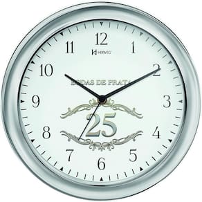 Relógio De Parede Bodas De Prata 28cm Herweg 6636 Prata