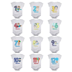 Body de Bebê Mesversario Ursinho Aviador Kit Com 12 Bodies de 1 a 12 Meses