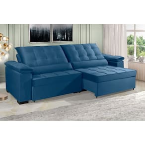 Sofá Retrátil e Reclinável RENEW 2.70m ESTILO ESTOFADOS - França Velusoft Cor "Azul"