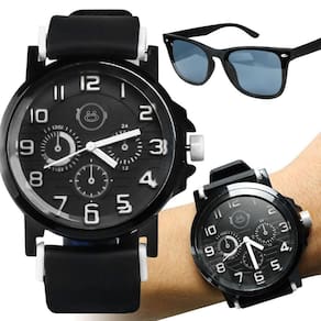 Relogio Masculino Aço Silicone + Oculos Sol Protecao Uv Presente Analogico Qualidade Branco