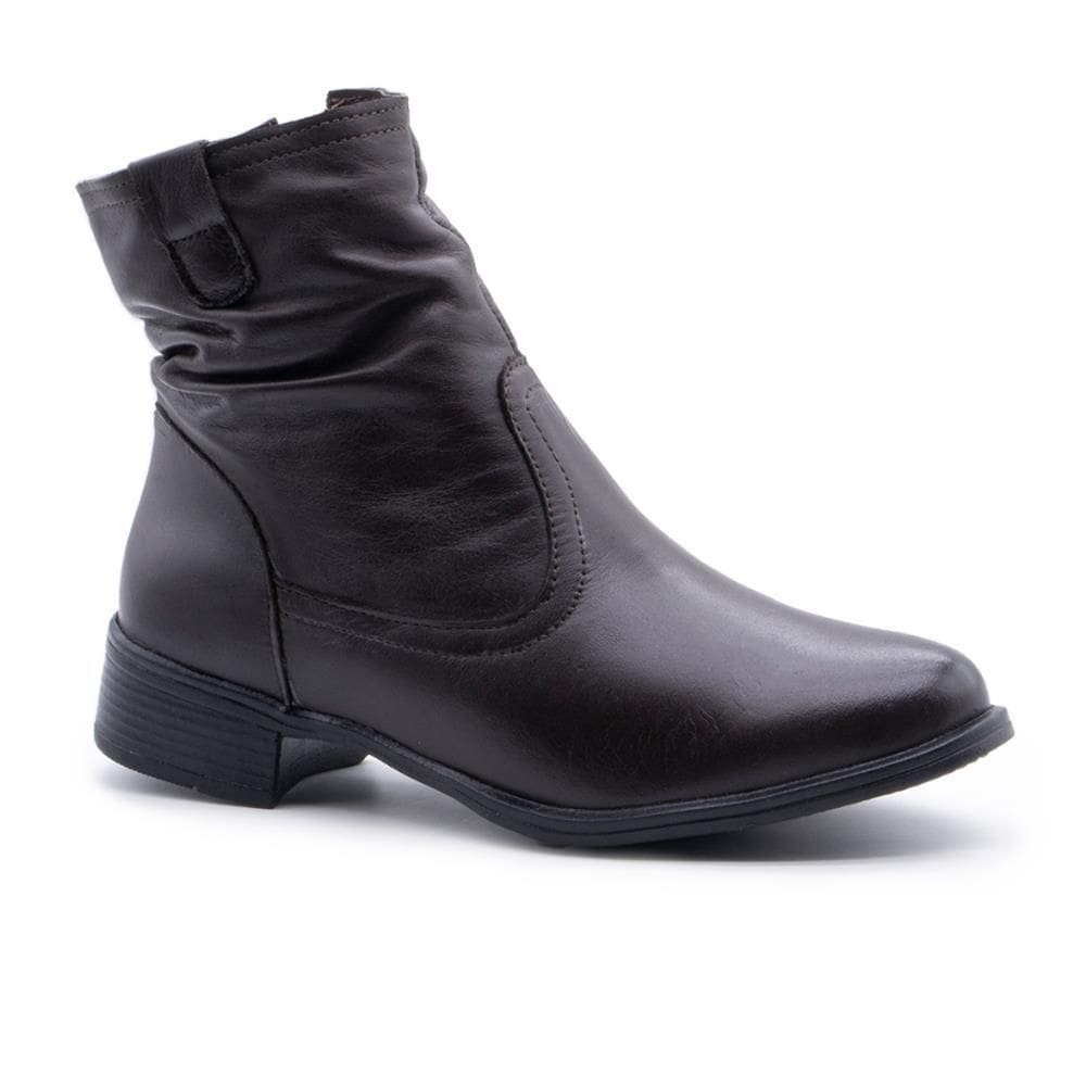 Bota Feminina Couro Cano Curto Zíper Lateral Casual Moderna
