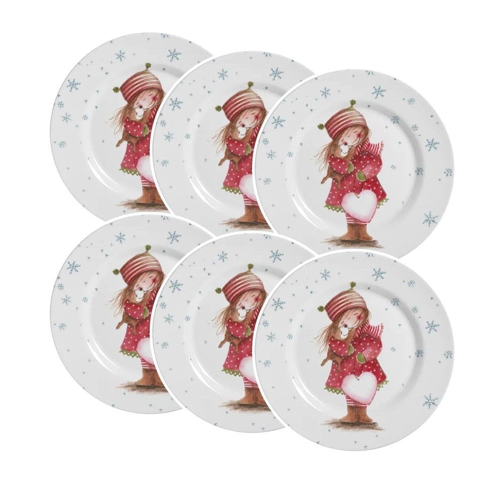 Conjunto de 6 Pratos Sobremesa de Cerâmica Girl Sweet Christmas 21cm - Alleanza