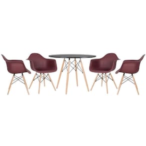 Mesa Redonda Eames 100 Cm Preto + 4 Cadeiras Eiffel Daw Marrom Marrom