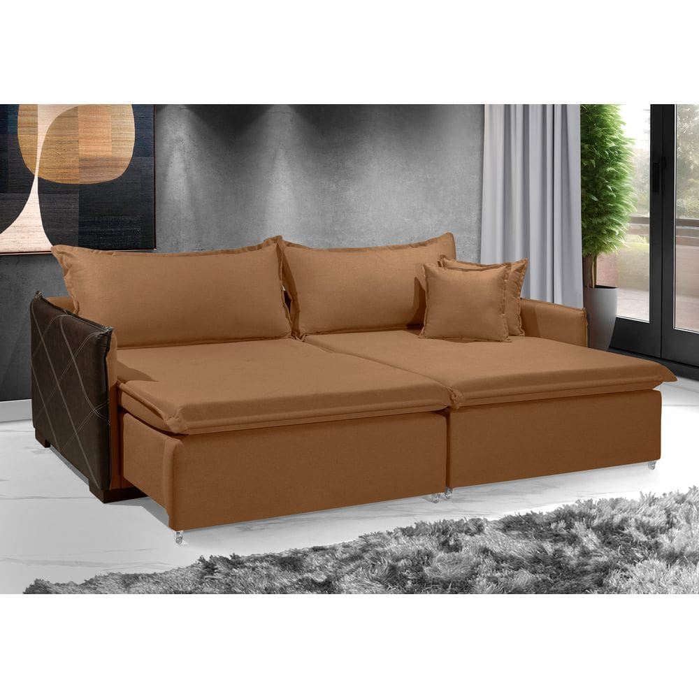 Sofá Sem Caixa Retrátil Reclinável MÔNACO 1,60m ESTILO ESTOFADOS - França Linhosoft COR "Terracota"