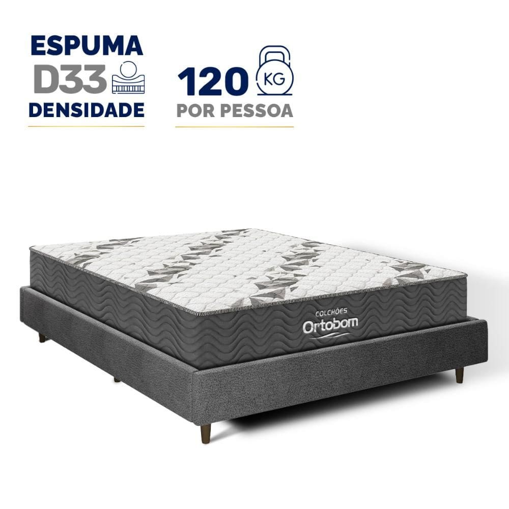 Cama Genebra Bouclé com Colchão de Espuma D33 Ortobom Airtech 100 Casal 138cm