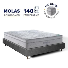 Cama Genebra Bouclé com Colchão de Molas Ensacadas D33 Pillow In Ortobom Freedom Queen 158cm