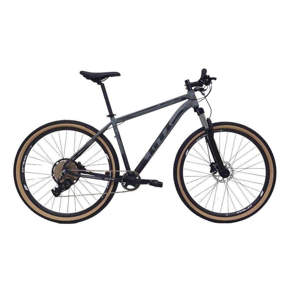 Bicicleta Aro 29 Gti Roma 12v Garfo Com Trava K7 11/50 Freios Hidráulicos Kit 1x12 Pneu Bege - Cinza/preto Tam.17