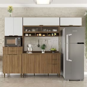 Cozinha Compacta 4 Peças 9 Portas 5 Gavetas Paris Nogal Manchester/ Branco Brilhante