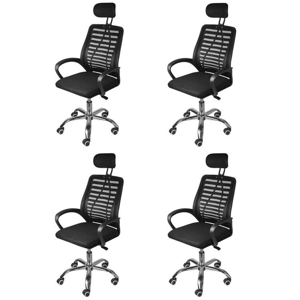 Kit 4 Cadeiras para Escritório Presidente Tela Mesh Viena 3324 Preto