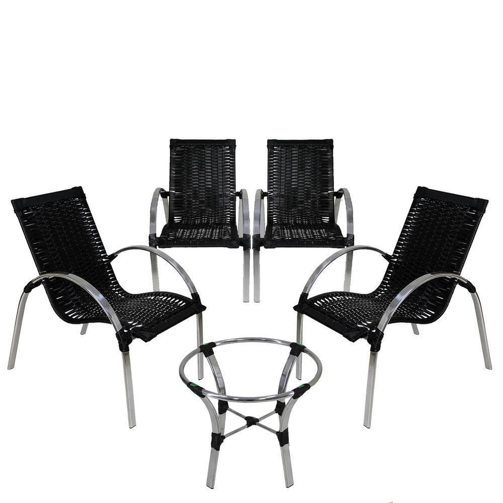 4 Cadeiras Mesa De Centro Em Garden Em Alumínio Preta