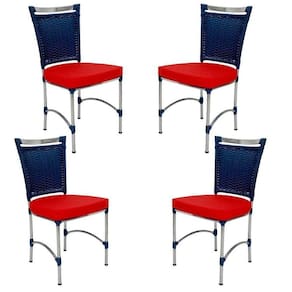 4 Cadeiras Em Alumínio E Fibra Sintética Jk Cozinha Edícula Azul Dark E Vermelho