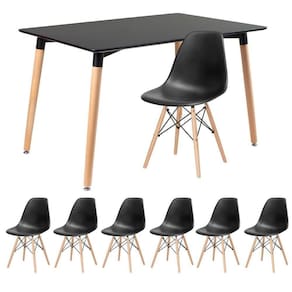 Mesa De Jantar Retangular Eames 80 X 120 Cm Preto + 6 Cadeiras Eiffel Dsw Preto