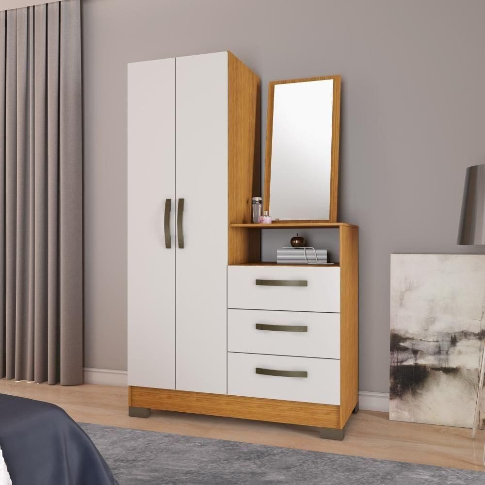 Cômoda C/ Espelho 2 Portas 3 Gavetas Off White/ Freijó Nt5165 Notável Móveis Off White/freijó