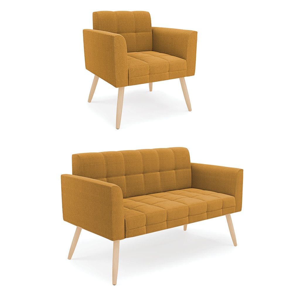 Namoradeira e Poltrona Pé Palito Natural Elisa Bouclê Mostarda D03 - D`Rossi