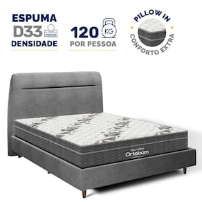 Cama + Cabeceira Genebra Bouclé com Colchão de Espuma D33 Ortobom Airtech Ortopillow 100 Casal 138cm