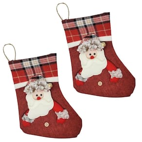 Kit Bota Natal Papai Noel Pelúcia Xadrez 25cm 2 Peças - Master Christmas