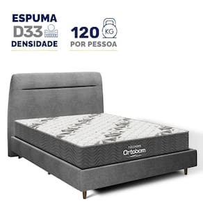 Cama + Cabeceira Genebra Bouclé com Colchão de Espuma D33 Ortobom Airtech 100 Casal 138cm