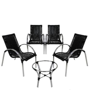 4 Cadeiras E Mesa De Centro Garden Em Em Alumínio Preta