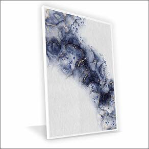 Quadro Fumaça Azul Vinil Com Vidro Tamanho-moldura 60x40 Baixa Cor Branca