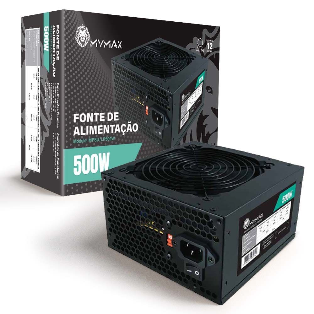 Fonte ATX 500W Real 24 Pinos Bivolt Manual Cabo Incluso