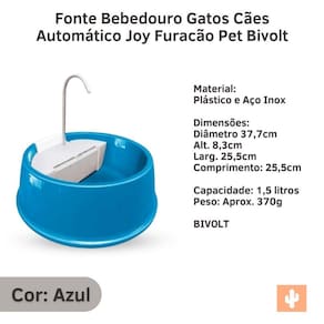 Bebedouro Gatos Cães Automático Joy Furacão / Bivolt - AZUL