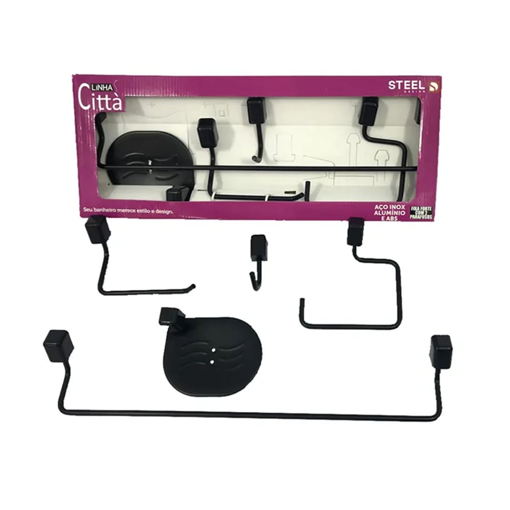 Kit Acessorios para Banheiro com 5 Pecas Citta Black - Steel