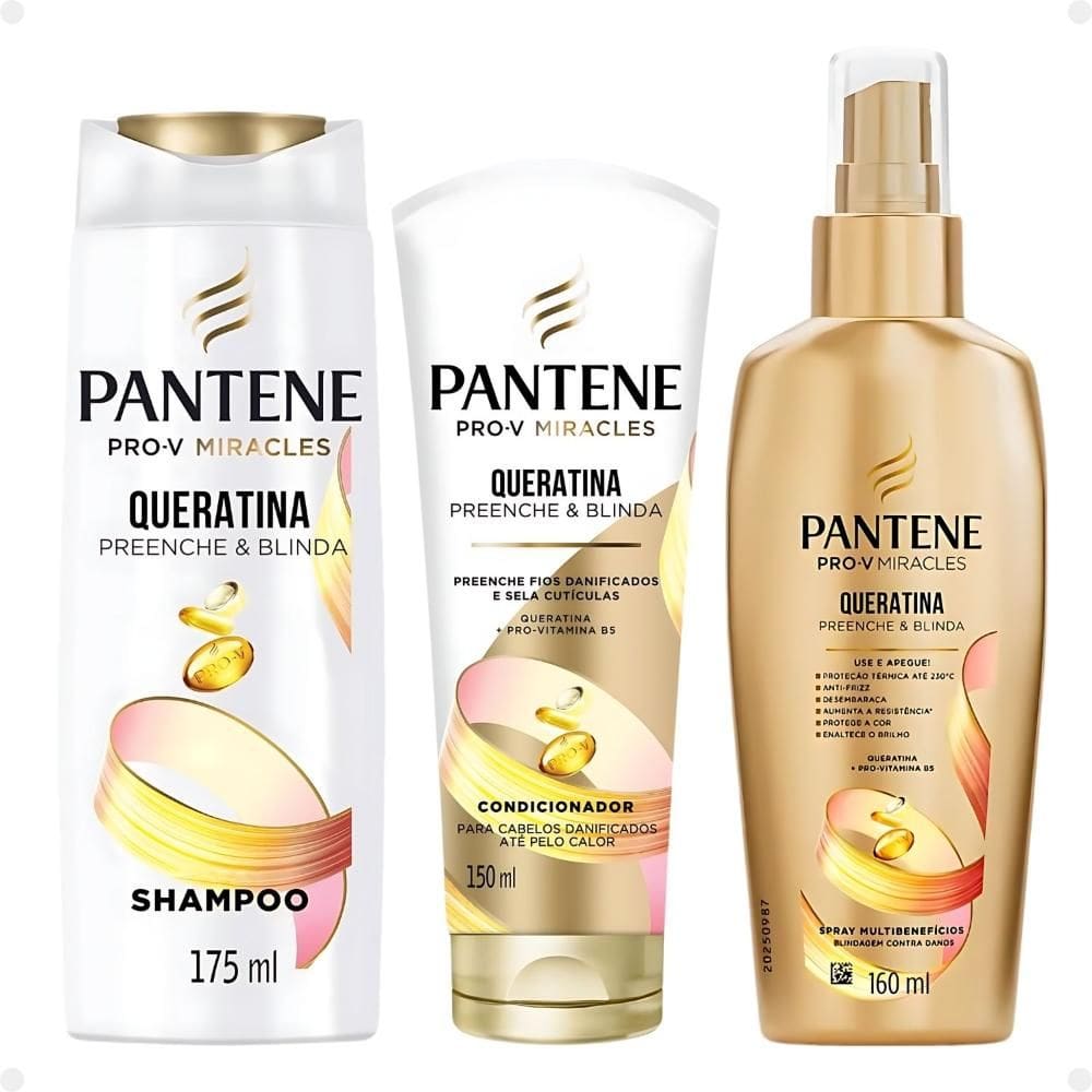 Kit Pantene Pro-V Miracles Queratina: Shampoo 175ml, Condicionador 150ml e Spray