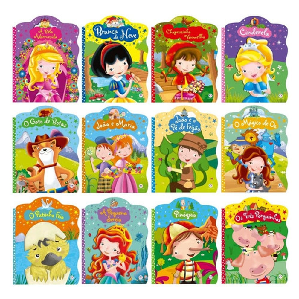 Kit Livro Infantil 12 Contos De Fada Clássicos Recortados