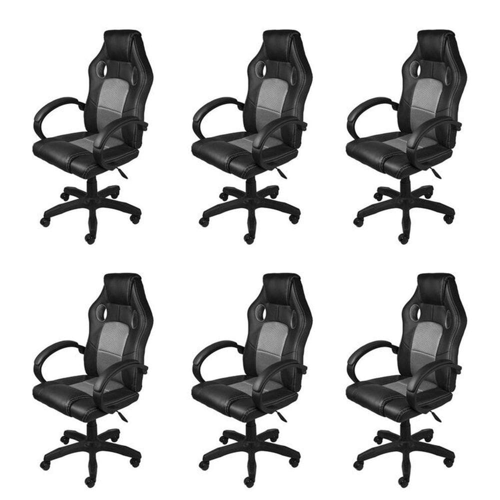 Kit 6 Cadeiras Gamer com Relax e Braço Estofado Raptor 3316 Preto