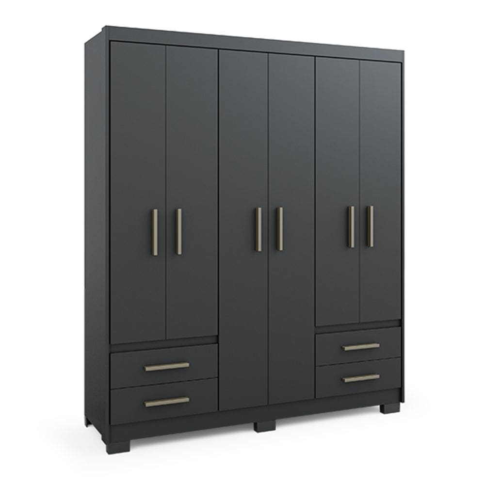 Guarda Roupa Casal 6 Portas 4 Gavetas Com Pes Primacy Preto