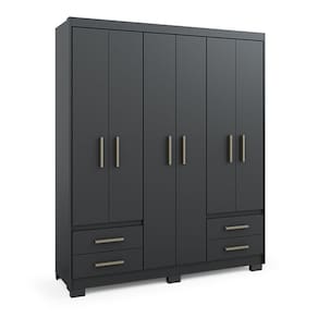Guarda Roupa Casal 6 Portas 4 Gavetas Com Pes Primacy Preto