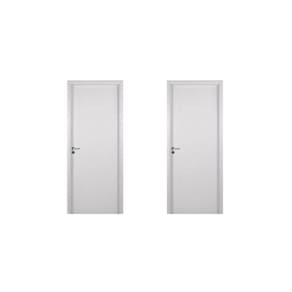 2 Kits Porta de Madeira Lisa 215x84cm com Batente de Mdf Ultra 10cm Melamínico Branco