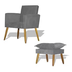 Kit Poltrona Decorativa Nina Com Puff Opala - Cinza Cinza