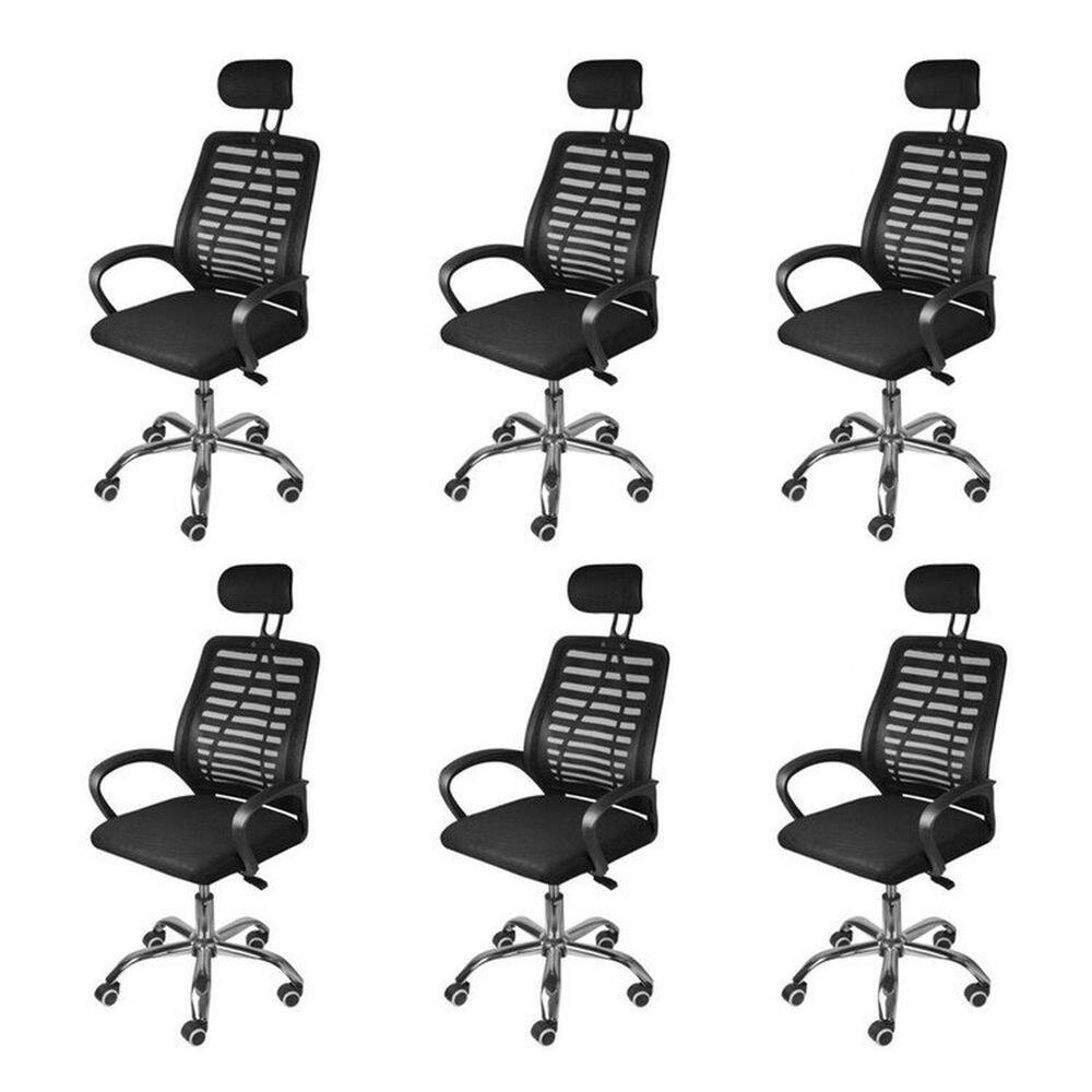 Kit 6 Cadeiras para Escritório Presidente Tela Mesh Viena 3324 Preto