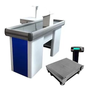 Caixa Supermercado Empacotador Azul 1,50m Check Out E Balança 30kg Urano Bivolt