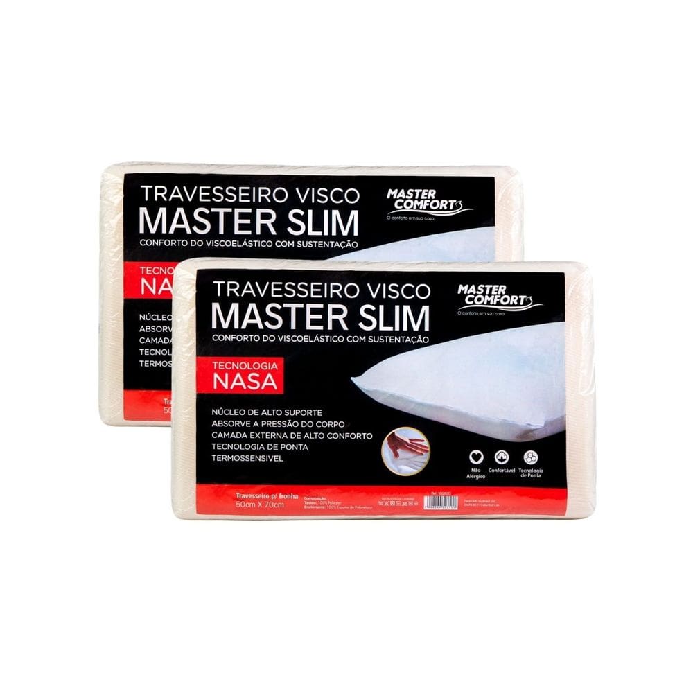 Kit 2 Travesseiros Slim Nasa Master Comfort 35X55X9cm Visco