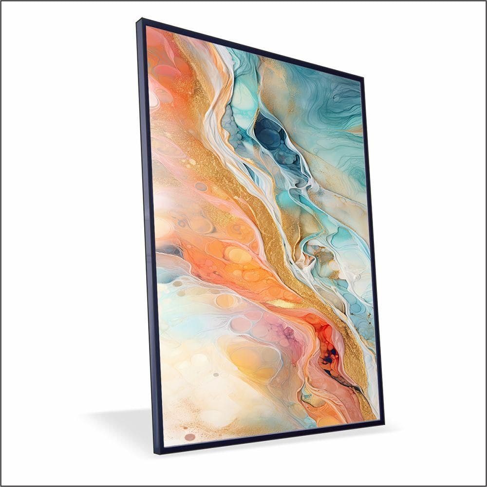 Quadro Marmorizado Salmão Vinil Com Vidro Tamanho-moldura 20x30 Caixa Cor Preta