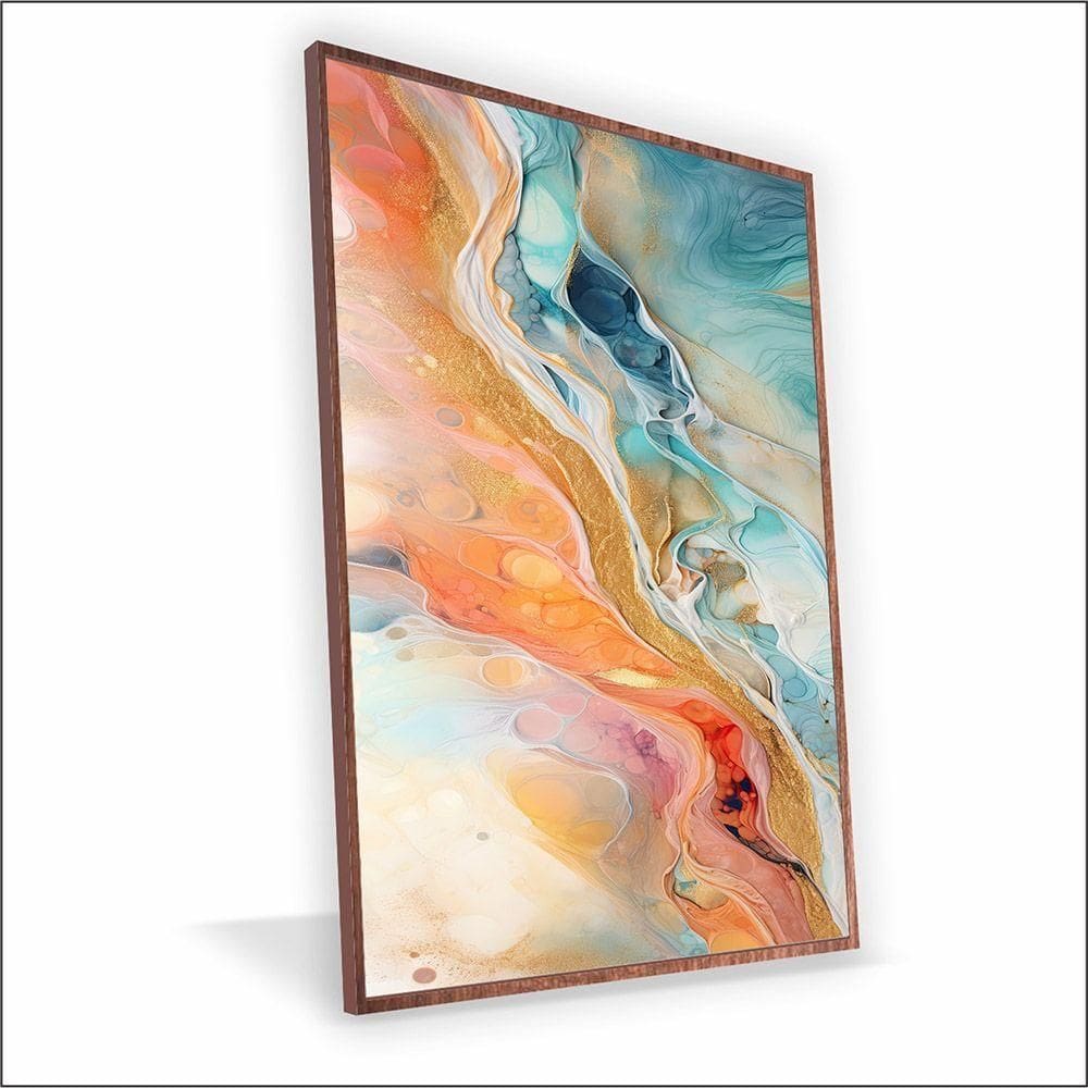 Quadro Marmorizado Salmão Vinil Com Vidro Tamanho-moldura 20x30 Baixa Cor Madeira